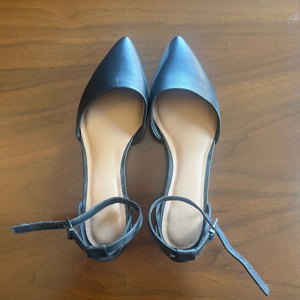 Crown Vintage Black Flats with Strap